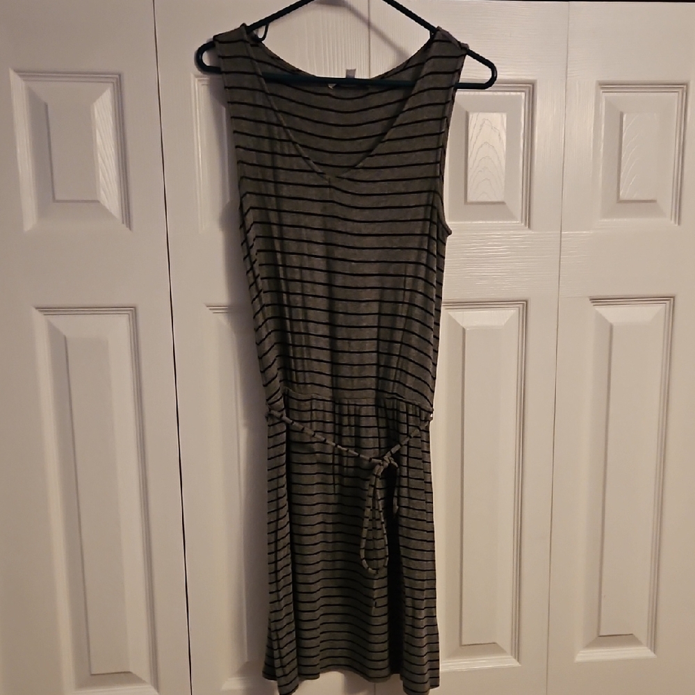 Striped Black and Gray Women's Sleeveless Dress
